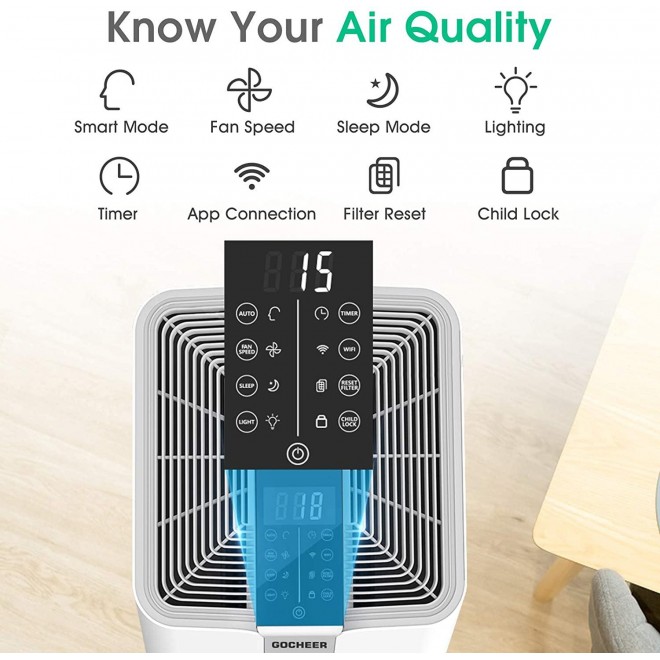 Air Purifier for Large Room CADR 1,000 Covers 2,500 Sq ft Dual Drive 4-in-1 H13 True HEPA Filters Smart Air Cleaner for Home Eliminate Smoke Dust Pollen Mold Pet Dander Allergens Gases