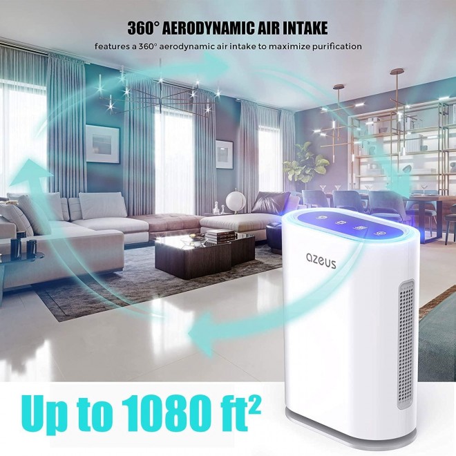 AZEUS UV Light Sanitizer & Ionizer True HEPA Air Purifier for Home, Up to 1080 sq ft Large Room Air Purifier, 7-Stage Air Cleaner for Smoke, Odor, Dust, Pet Dander, Mold, Allergens