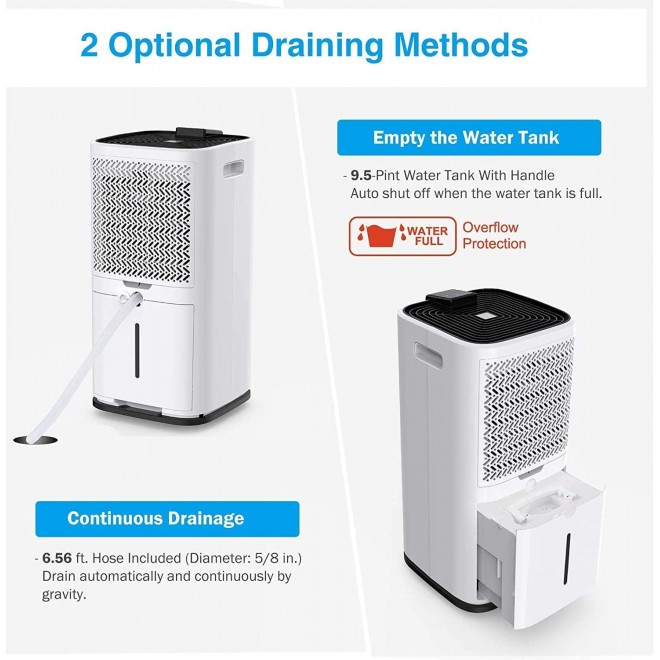 70 Pints 4,500 SQ FT Home Dehumidifiers for Basements & Large Rooms, Large Removal Capacity with 7.4-Pint Water Bucket & Continuous Drain Hose for Self-draining