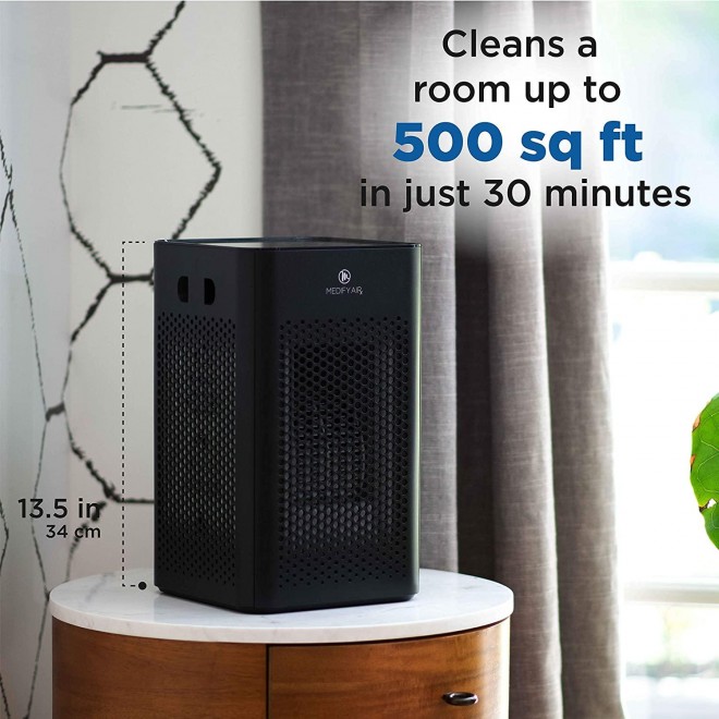 Air Purifier with H13 True HEPA Filter | 500 sq ft Coverage | for Smoke, Smokers, Dust, Odors, Pollen, Pet Dander | Quiet 99.9% Removal to 0.1 Microns | Black, 2-Pack