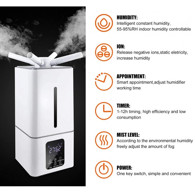 Industrial Humidifier Commercial Humidifier 1500ml/h 1200sq.ft Large Home Humidifier Whole House Humidifier 3.4Gallons for Living Room Bedroom Office Mushroon Base 110-220V