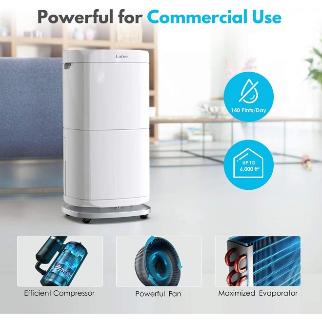 140 Pints Commercial Dehumidifier Large Capacity Dehumidifiers for Basements, Showrooms, Gallery, Storage Rooms, Warehouse, Build-in 17-Pint Water Tank and 6.6 ft. Drain Hose