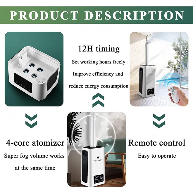 Industrial Commercial Humidifiers Whole House Humidifier 2000sq.ft Large Room Humidifier 1800ml/h 6.2Gallons Top Fill Water Tank 110V