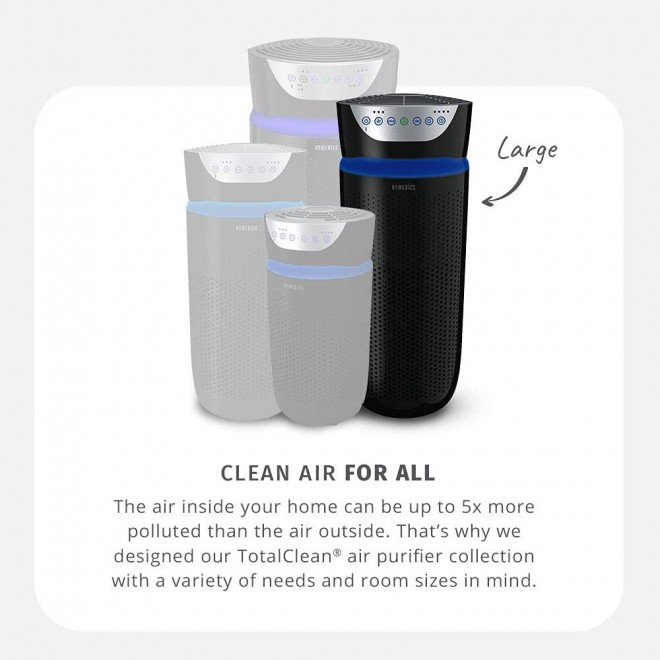 Total Clean Tower Air Purifier - Large 5-in-1 Room Purifying Machine with Night Light, Carbon Odor Filter, & Ionizer Black