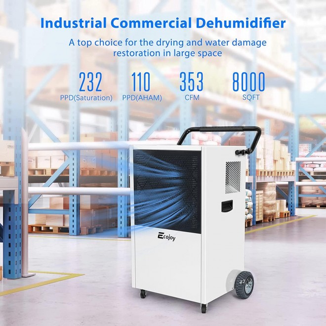 232 Pints Commercial Dehumidifiers for Basements with Drain Hose Industrial Dehumidifiers for Warehouse Grow Room Crawl Space Water Damage Restoration Moisture Removal up to 8000 SQ FT, Washable Filter