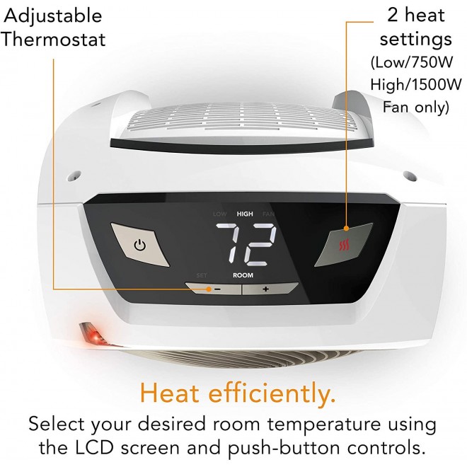 AVH10 Vortex Heater with Auto Climate Control, 2 Heat Settings, Fan Only Option, Digital Display, Advanced Safety Features, Whole Room, White