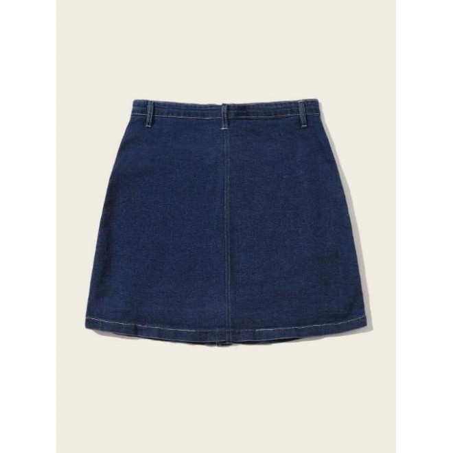 Button Fly Plus Size Solid Color Denim Skirt