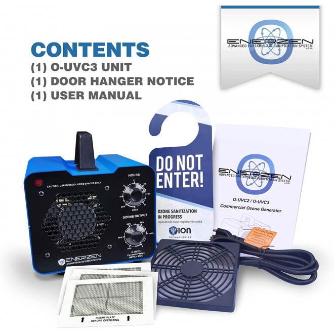 O-UVC3 - HEPA + UV Light + 40,000 mg/h Industrial Ozone Generator - O3 Air Purifier Deodorizer Ionizer Sterilizer for Home, Room, Smoke, Mold, Car, Pet