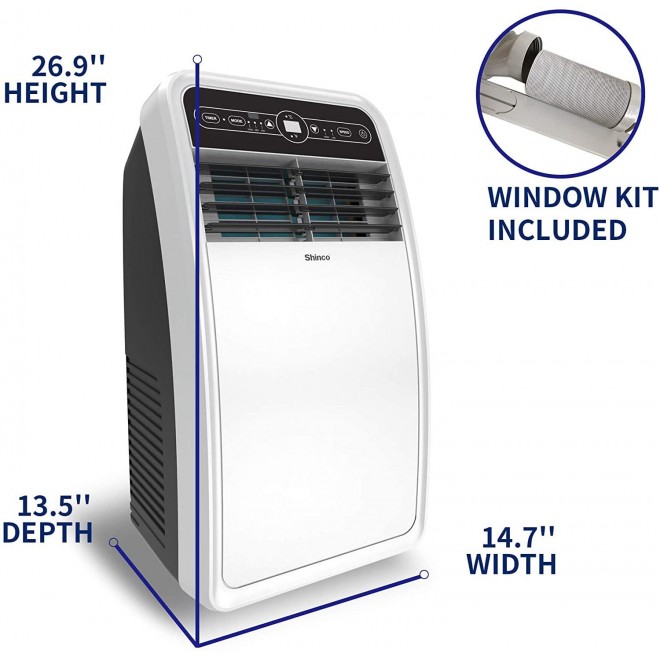 8,000 BTU Portable Air Conditioner, Built-in Compressor, with Cooler, Dehumidifier, Fan, Cools Rooms up to 200 sq.ft, Remote Control, Exhaust Hose, Complete Window Mount Exhaust Kit