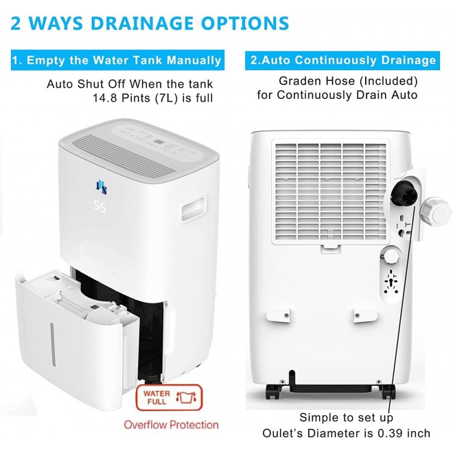 Dehumidifier 50 Pint with Pump Drain Hose for up to 4500 Sq.ft, Energy Star Dehumidifier for Home, Bathroom, Basement, Bedroom with Intelligent Humidity Control, LED Control Panel, Safe Quiet Design, Continuous Drainage