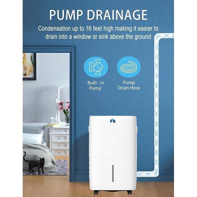 Dehumidifier 50 Pint with Pump Drain Hose for up to 4500 Sq.ft, Energy Star Dehumidifier for Home, Bathroom, Basement, Bedroom with Intelligent Humidity Control, LED Control Panel, Safe Quiet Design, Continuous Drainage