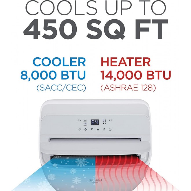 BPT10HWTB Portable Air Conditioner with Heat, 10,000 BTU SACC/CEC (14,000 BTU ASHRAE), Cools Up to 450 Square Feet, White