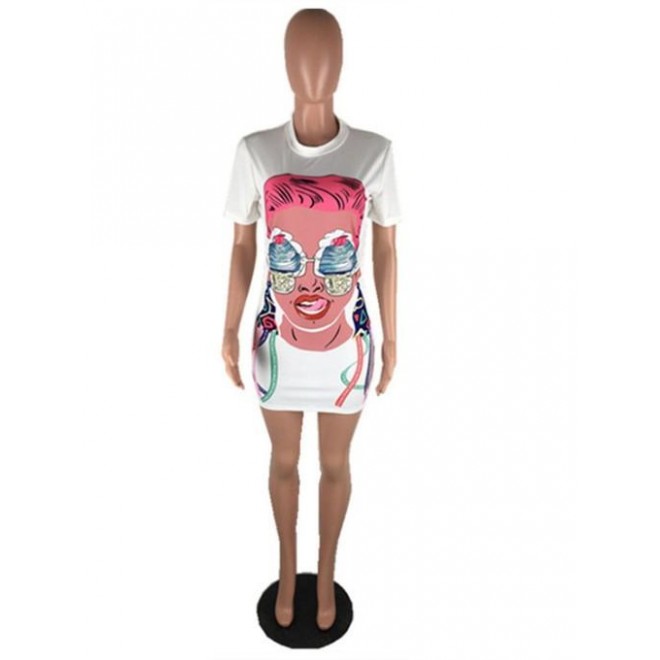 Fashion Cartoon Printed Fringe T Shirt Dress
