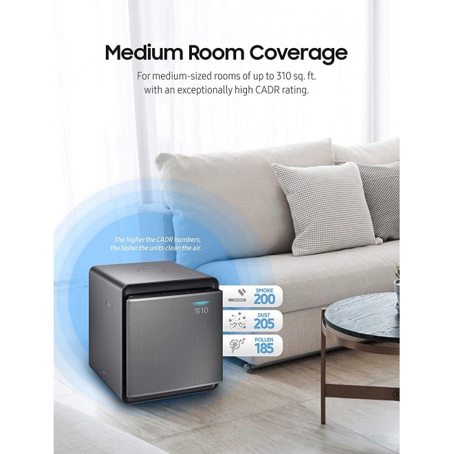 Cube Smart Air Purifier with 3 Stage True HEPA Filter System | Silent & Wind-Free | for Allergies, Pet Dander, Odor, and Dust, Honed Silver