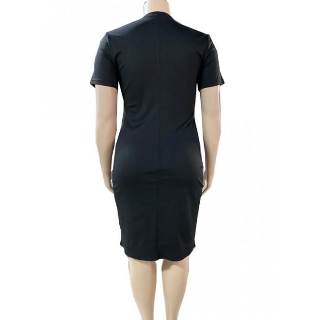 V Neck Solid Short Sleeve Plus Size Dresses