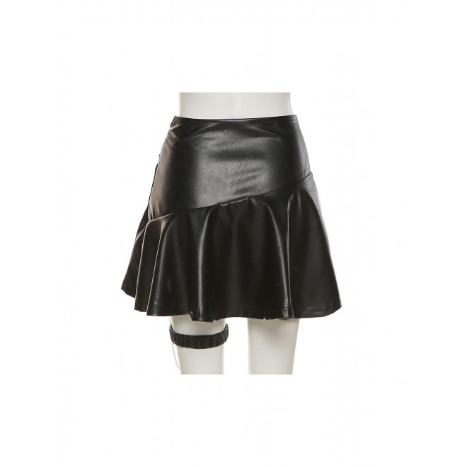 Cool Chain Patchwork Black Skirt For Women