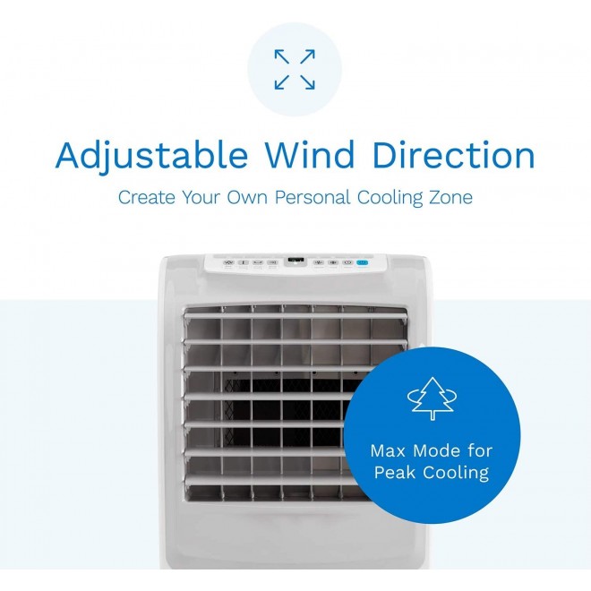 Evaporative Cooler - Cooling Fan with 3 Wind Modes, 3 Speeds, Timer, Humidifier and Auto Shut Off Function - with 10 Liter Ice Water Tank Capacity - Cools Room up to 200 Square Feet
