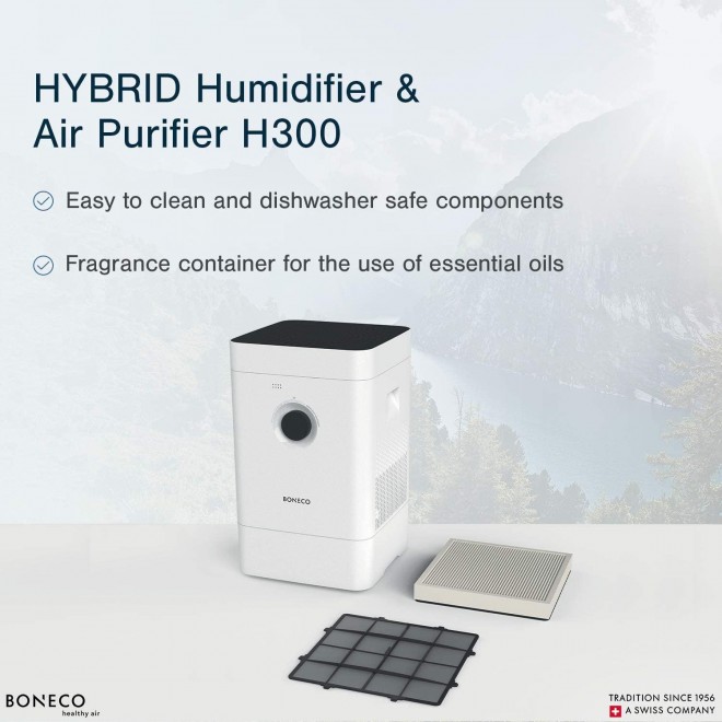 H300 - Hybrid Humidifier & Air Purifier, 3-in-1 Air Washer - Removes Contaminants Like Pollen and Smoke - Super Quiet - Multi-Settings Including Baby and Sleep Modes