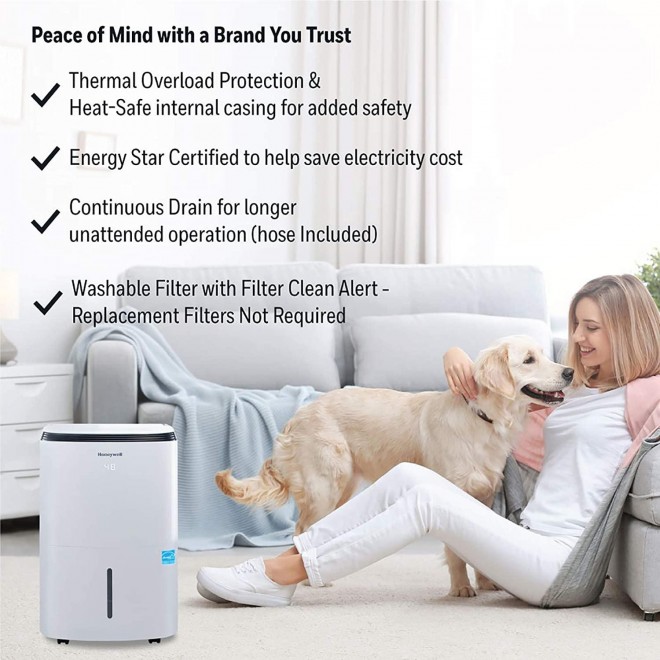 Basement & Large Room Up to 4000 Sq. Ft, TP70AWKN Smart Wi-Fi Energy Star Dehumidifier, 70 Pint, White
