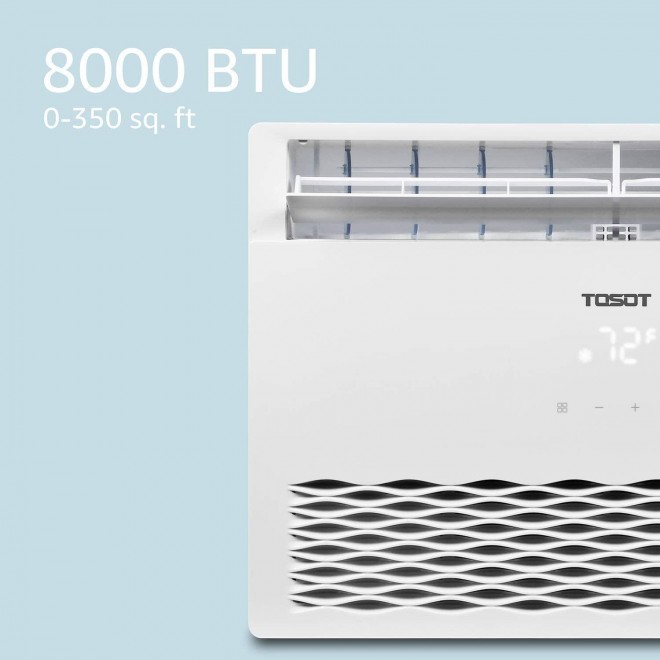 8,000 BTU Window Air Conditioner - Energy Star, Modern Design, and Temperature-Sensing Remote - Window AC for Bedroom, Living Room, and attics up to 350 sq. ft.