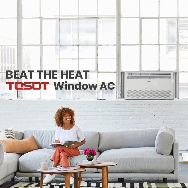 8,000 BTU Window Air Conditioner - Energy Star, Modern Design, and Temperature-Sensing Remote - Window AC for Bedroom, Living Room, and attics up to 350 sq. ft.