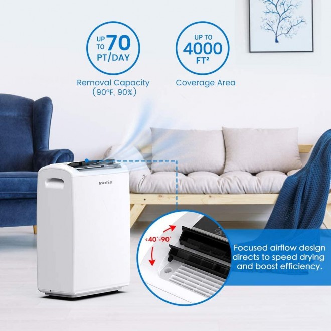 70 Pint 4,500 Sq Ft Dehumidifiers for Basements Bathroom Garage Large Room, Portable Home Dehumidifier with Drain Hose/Laundry Mode/Caster Wheels/Water Reservoir