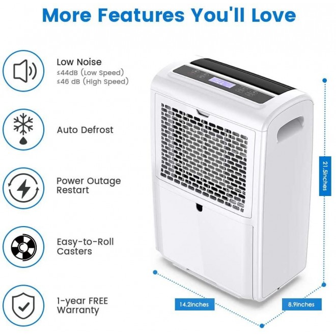 70 Pint 4,500 Sq Ft Dehumidifiers for Basements Bathroom Garage Large Room, Portable Home Dehumidifier with Drain Hose/Laundry Mode/Caster Wheels/Water Reservoir