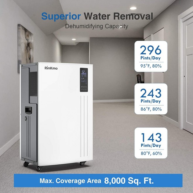 296 PPD Commercial Dehumidifier 37 Gallons Heavy Duty Industrial Water Damage Restoration Dehumidifier with 3.17 Gal. Large Capacity Water Reservoir & Garden Hose for Basements, Water Damage