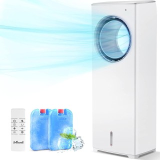 2-in-1 Evaporative Air Cooler, Cooling Fan, Swamp Cooler w/ 3 Wind Speeds, 4 Modes w/Cooling&Humidification, 20ft Remote, 40° Oscillation, 8-Hour Timer, Low Noise for Home & Office, 32-In