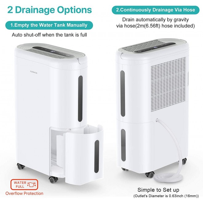 4000 Sq. Ft Dehumidifier for Home, Basement, Bedroom, with Intelligent Humidity Control, Continuous Drain Hose and Wheel