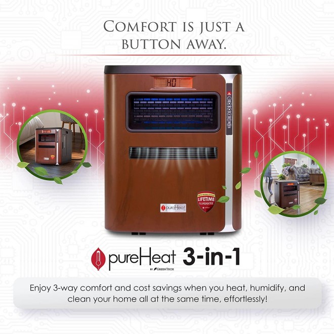 Environmental pureHeat 3-in-1 Heater, Humidifier Air Purifier Combo - Personal Heater, Air Humidifier and Purifier All In One - For Home, Bedroom, Office, Camping - User Friendly Operation