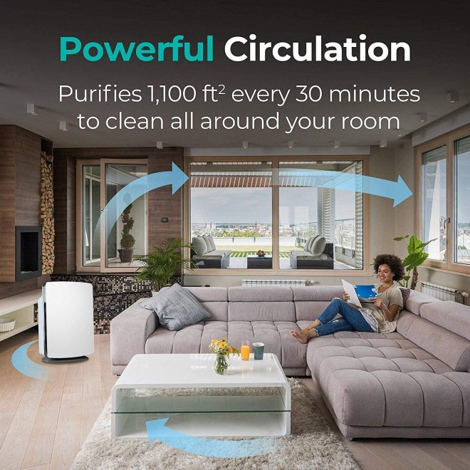 Classic Large Room Air Purifier, Medical Grade Filtration H13 True HEPA for 1100 Sqft, 99.99% Airborne Particle Removal, Captures Allergens & Dust, in, Allergies/Dust, White