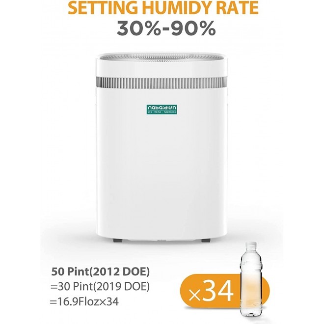Dehumidifier-50 Pint 3000Sq. Ft Safe Dehumidifier for Home with Extra Large Water Tank WiFi Remote Control Wheels Damp Rid Moisture Absorber for Basement Bedroom Garage Living Rooms(30Pint 2019 DOE)