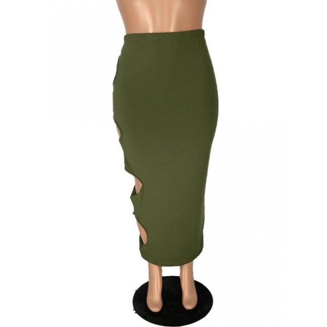 Solid Hollow Out Sexy Maxi Skirt