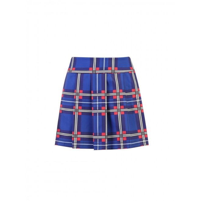 Modern Plaid Smart Waist Pleated Blue Skirt