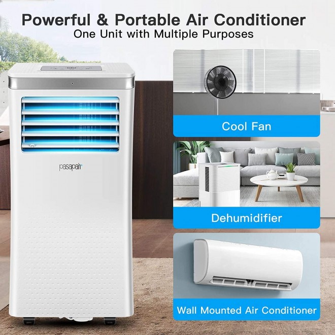 10000 BTU 3-in-1 Portable Air Conditioner/Air Cooler with Dehumidifier&Fan Mode/Quiet AC unit Cools Rooms to 400 sq.ft,with Remote Control,LED Panel,Wheels for Easy Mobility for Home Office