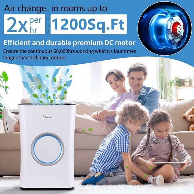 Air Purifier with Humidifier for Large Room, 1200 Sq Ft Coverage, H13 HEPA Air Cleaner Filter for Home, Ideal for Pets, Low Noise, Auto Mode, 4 Fans Setting, Sleep Mode, White