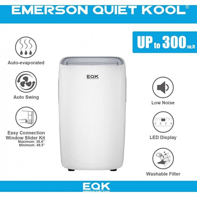 Quiet Kool 150-Sq 3 in 1 Portable Air Conditioner, Dehumidifier & Fan with Remote Control, for Rooms up to 300-Sq. Ft. EAPC8RD1, 27.400, White