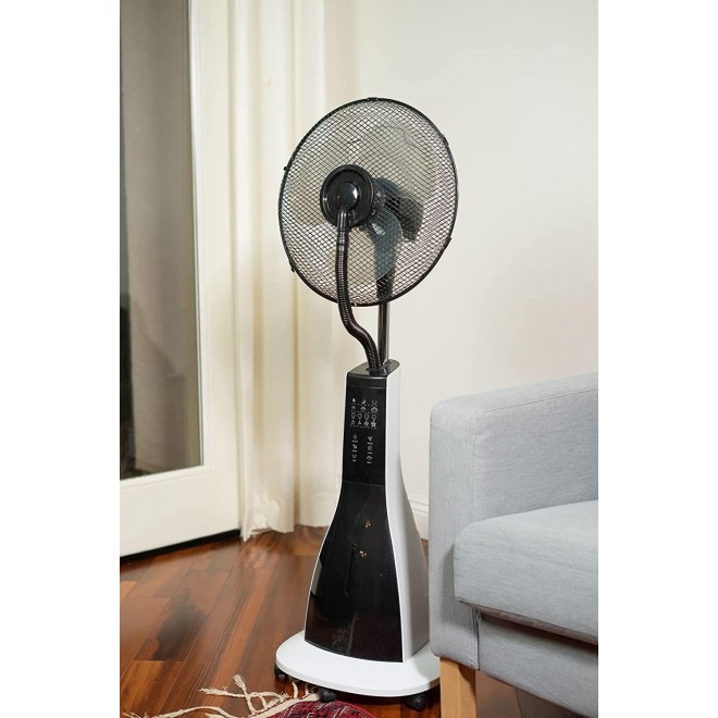 XBrand Intelligent Cool Standing Oscillating Misting Fan, 16 Inch Tall, Black & White