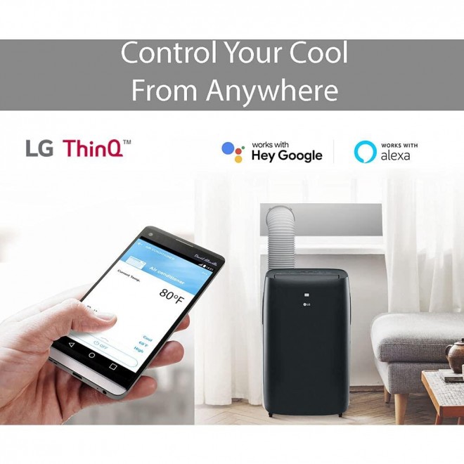 8,000 BTU (DOE) / 12,000 BTU (ASHRAE) Smart Portable Air Conditioner, Cools 350 Sq.Ft. (14' x 25' room size), Smartphone & Voice Control works with ThinQ,  Alexa and Hey Google, 115V