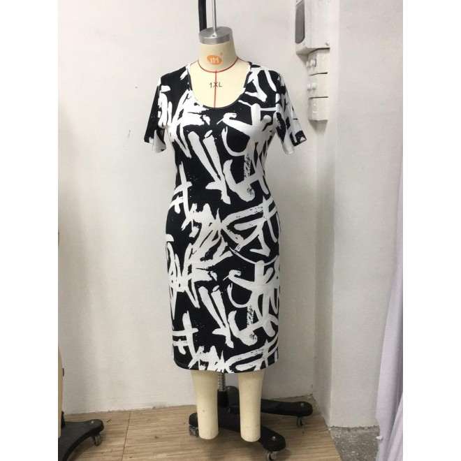 Color Block Printed Short Sleeve Plus Size Dresses