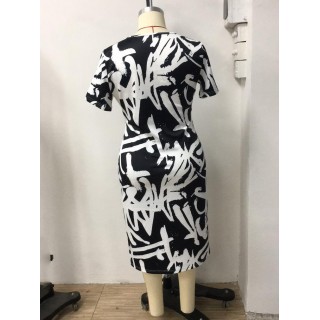 Color Block Printed Short Sleeve Plus Size Dresses