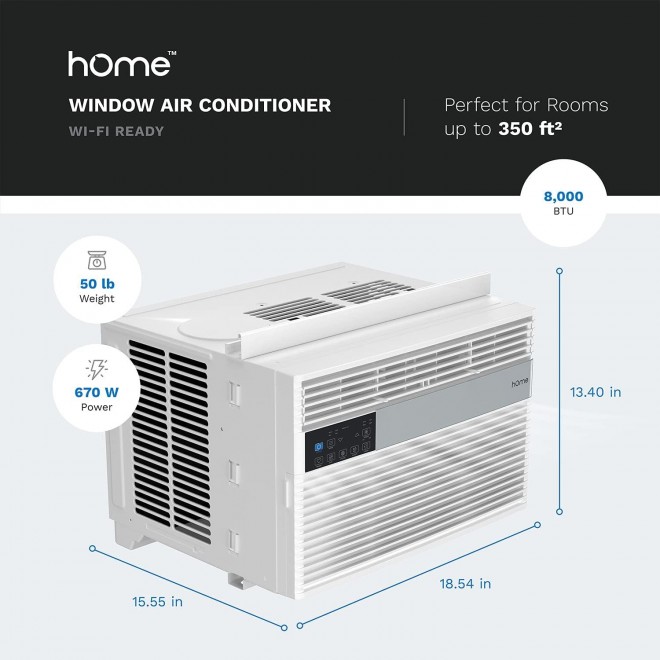 8,000 BTU Window Air Conditioner with Smart Control – Low Noise AC Unit with Eco Mode, LED Control Panel, Remote Control, and 24 hr Timer