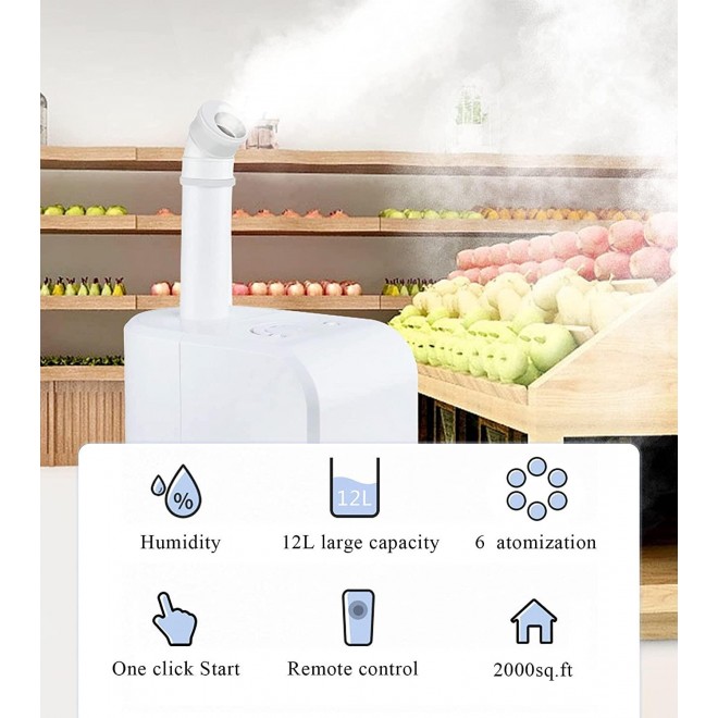 1800ml/h Commercial Grade Humidifiers Industrial Humidifier Large Humidifier for 2000sq.ft Supermarket Vegetable Base Factory 110V