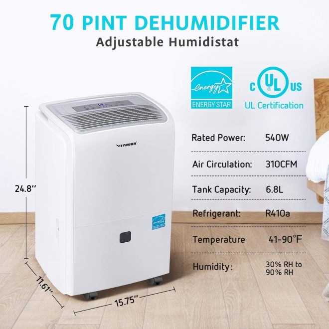 4,500 Sq. Ft. Dehumidifier Energy Star Rated for Home Basement Bedroom with Draining Hose, Auto-Defrost, & Auto-Restart