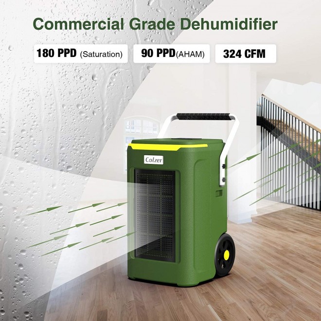 180 Pints Commercial Dehumidifier with Pump & Drain Hose, Large Industrial Water Damage Equipment for Basements, Home, Garages & Job Sites, 180 PPD Moisture Removal